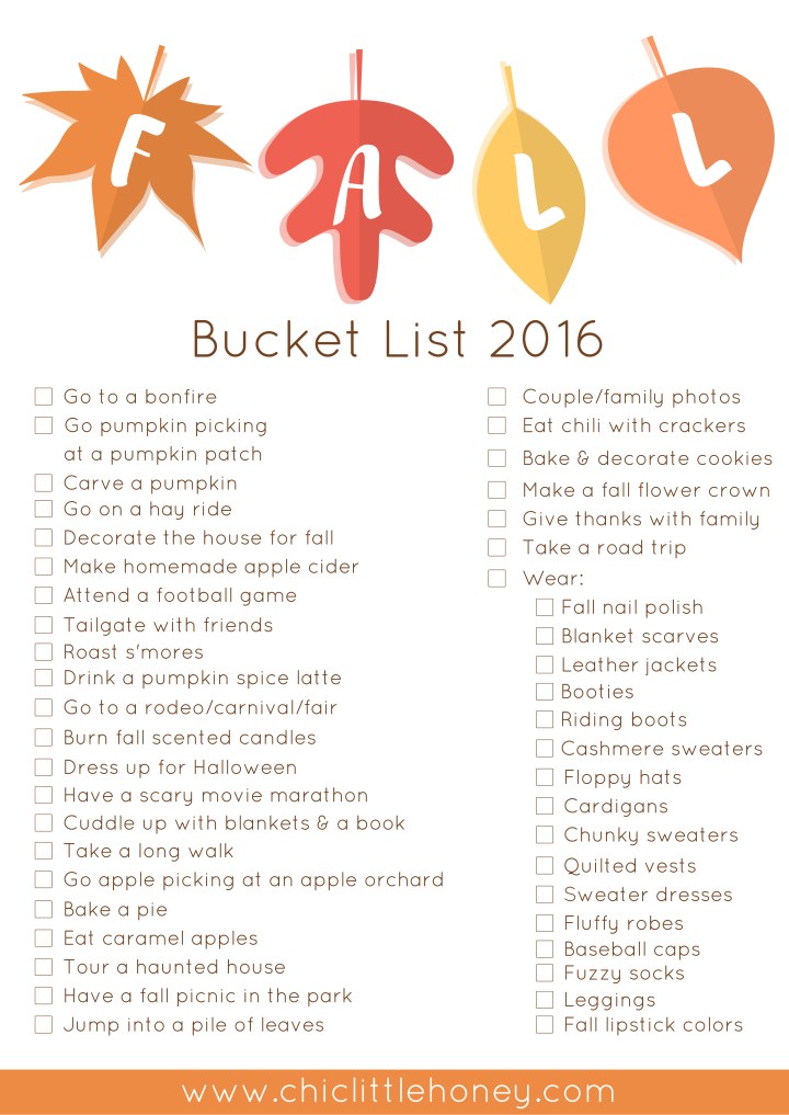 Chic Little Honey's Fall Bucket List 2016