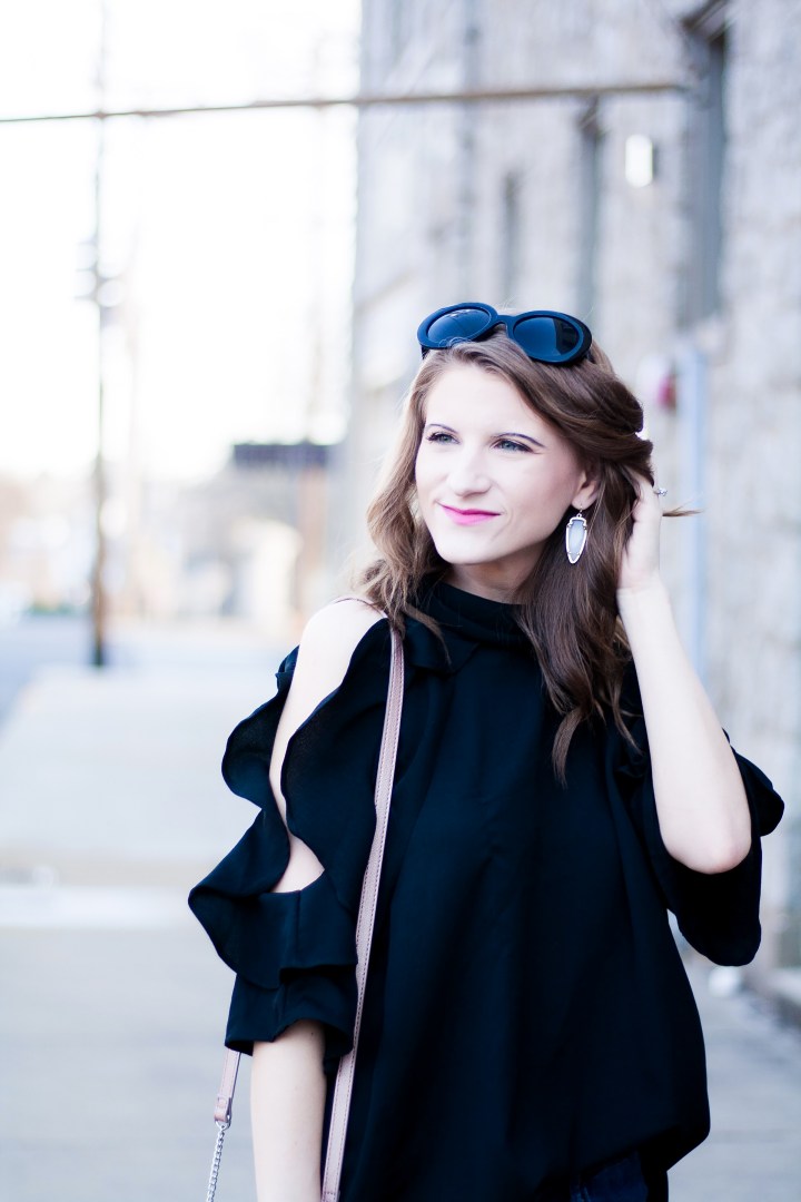 Black Ruffle Cold Shoulder Top feat. Urban Girl Boutique